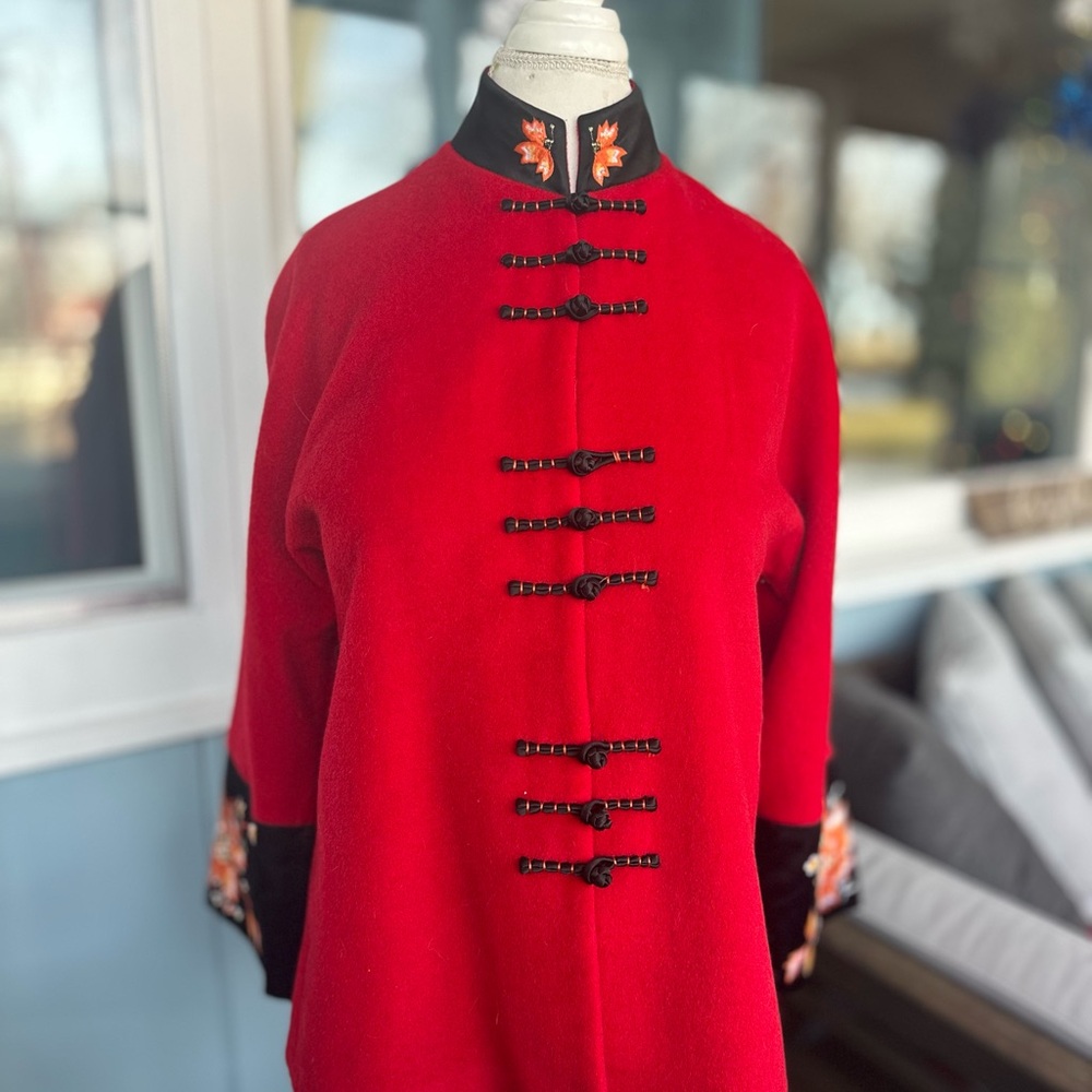 Red Coat with Embroidered Accents